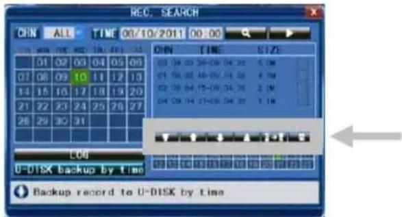 REC. SEARCH CHN ALL TIME 03/10/2011 00:00 CHN TIME SIZE 03 09 03 26-09 04 28 6.1M 07 08 02 19-05 04 28 4.1M 14 15 16 17 18 19 20 21 22 23 24 25 26 27 26 29 30 31 LOG U-DISK backup by time Backup record to U-DISK by time