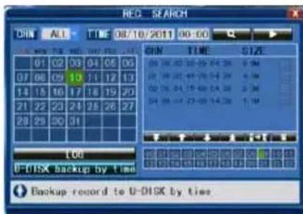 REG. SEARCH CHN ALL TIME 08/10/2011 00:00 CHN TIME SIZE 01 02 03 04 05 06 07 08 09 10 11 12 13 14 15 16 17 18 19 20 21 22 23 24 25 26 27 28 29 30 31 106 U-DISK backup by time Backup record to U-DISK by time