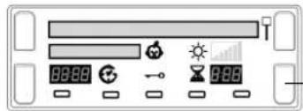 Digital display panel interface with icons for settings, buttons, and function buttons