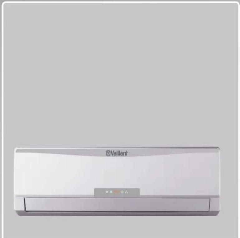 Front view of a white Vaillant air conditioner unit (no text or symbols visible on the device body)