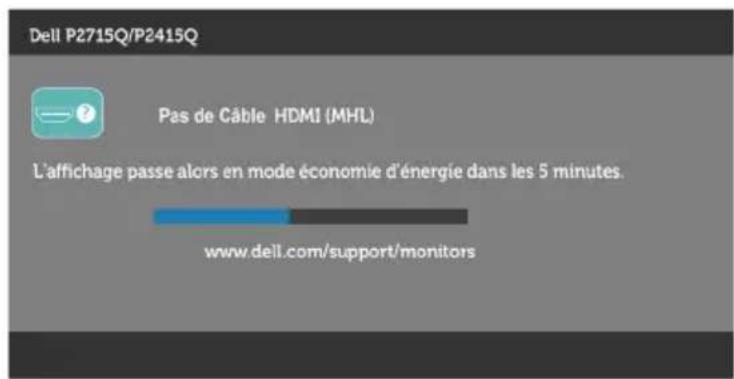 Dell P2715Q/P2415Q Pas de Câble HDMI (MHL) L'affichage passe alors en mode économie d'énergie dans les 5 minutes. www.dell.com/support/monitors