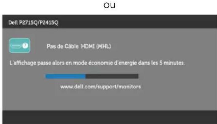OU Dell P2715Q/P2415Q Pas de Câble HDMI (MHL) L'affichage passe alors en mode économie d'énergie dans les 5 minutes. www.dell.com/support/monitors