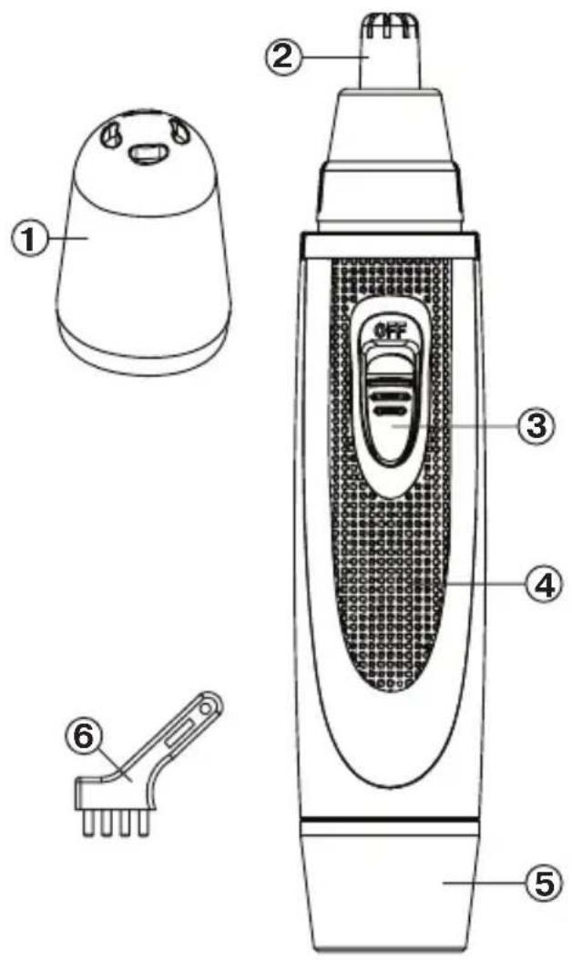 Technical diagram of an electric toothbrush with labeled parts including base, tip, and clamp components