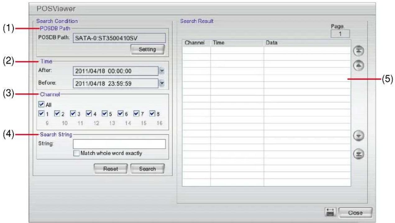 POSViewer Search Condition POSDB Path POSDB Path: SATA-0:ST3500410SV Setting Time After: 2011/04/18 00:00:00 Before: 2011/04/18 23:59:59 Channel All 1 2 3 4 5 6 7 8 9 10 11 12 13 14 15 16 Search String String: Match whole word exactly Reset Search Search Result Page. 1 Channel Time Data (5) Close