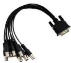 Coiled black cable with multiple connectors, no visible text or symbols