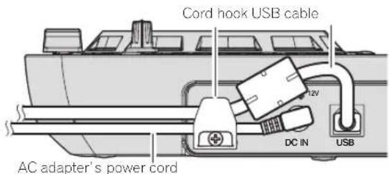 Cord hook USB cable 12V DC IN USB AC adapter's power cord