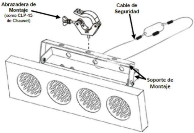 Abrazadera de Montaje (como CLP-15 de Chauvet) Cable de Seguridad Soporte de Montaje