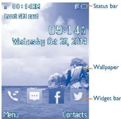 09:14AM Insert SIM card 09:14M Wednesday Oct 29, 2014 Status bar Wallpaper Widget bar Menu Contacts