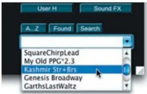 User H Sound FX A..Z Found Search SquareChirpLead My Old PPG*2.3 Kashmir Str+Brs Genesis Broadway GarthsLastWaltz