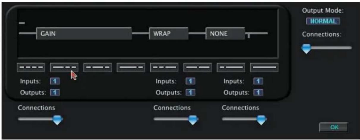GAIN WRAP NONE Inputs: 1 Outputs: 1 Connections Connections Connections Output Mode: NORMAL Connections: OK