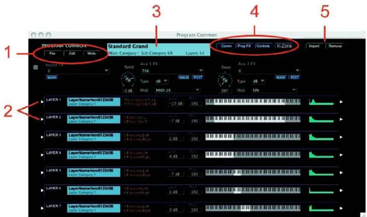 Program Common File Edit Write Standard Grand Main Category / Sub Category 68 Layers:14 Connect Prop FX Controls K-Zone Import Remove Send Aux 1 FX 706 Send Aux 2 FX 0 Main POST Type dB MAIN POST -3 dB Mod MIDI 28 OFF Mod ON LAYER 1 LayerNameHem0123456 Layer Category 1 75 Vola/Well FUE -15 dB 192 LAYER 2 LayerNameHem0123456 Layer Category 1 1 Plane 2W -7 dB 192 LAYER 3 LayerNameHem0123456 Layer Category 1 5 Plane mb Left 2 dB 192 LAYER 4 LayerNameHem0123456 Layer Category 1 1 Plane mb Left 4 dB 192 LAYER 5 LayerNameHem0123456 Layer Category 1 5 Plane mb Left -7 dB 192 LAYER 4 LayerNameHem0123456 Layer Category 1 1 Plane mb Left 1 dB 192 LAYER 7 LayerNameHem0123456 Layer Category 1 3 Plane mb Left 3 dB 192