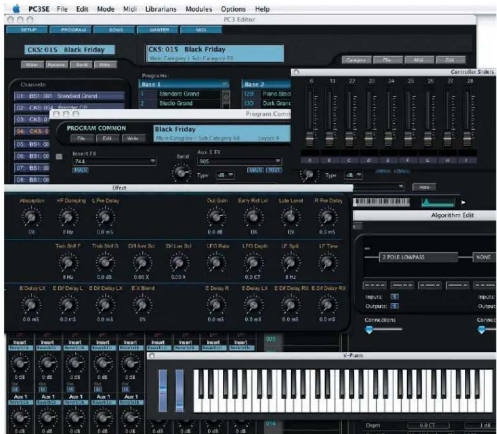 PC3SE File Edit Mode Midi Librarians Modules Options Help SETUP PROGRAM SONG MARTER MDI CKS: 015 Black Friday CKS: 015 Black Friday Main Category / Sub Category PB Categories File Mid End Channels: 01 BS1:001 Standard Grand 02 CKS: 004 Reporter CP 03 CKS: 0 04 CKS: 0 05 BS1:00 06 BS1:00 07 BS1:00 08 BS1:00 Programs: Base 1 Base 2 1 Standard Grand 129 Piano Slido 2 Studio Grand 130 Dark Grando Program Comml PROGRAM COMMON Black Friday File Edit Write Insert FX 744 Send Aux 1 FX 905 Type db MSNT (RDT) Type db Control Sliders Absorption MF Damping L Pre Delay Out Gain Early Roll Lat Lute Level R Pre Delay 0 Hz 0.0 m/s 0.0 dB 0Hz 0Hz 0.0 m/s Treb Shift F Treb Shift O Diff Ant Sci Diff Lan Sci LFO Rate LFO Depth LF Split LF Time 5 Hz 0.0 dB 0.00 X 0.00 X 0.0 CT 8 Hz E Dif Delay LX E Dif Delay L E Dif Delay LX E X Blend E Delay R E Delay LX E Dif Delay RX E Dif Delay RX 0.0 ms 0.0 ms 0.0 ms 0.0 ms 0.0 ms 0.0 ms Algorithm Edit 2 POLE LOWPASS NONE Inputs: Inputs: Outputs: Outputs: Outputs: Outputs: Outputs: Outputs: Outputs: Outputs: Outputs: Outputs: Outputs: Outputs: Outputs: Outputs: Outputs: Outputs: Outputs: Outputs: Outputs: Outputs: Outputs: Outputs: Outputs: Outputs: Outputs: Outputs: Outputs: Outputs: Outputs: Outputs: Outputs: Outputs: Outputs: Outputs: Outputs: Outputs: Outputs: Outputs: Outputs: Outputs: Outputs: Outputs: Outputs: Outputs: Outputs: Outputs: Outputs: Outputs: Outputs: Outputs: Connections Connect: Insert Insert Insert Insert Insert Insert Insert Insert Insert Cranialn Cranialn Cranialn Cranialn Cranialn Cranialn Cranialn Cranialn Cranialn Cranialn Cranialn Cranialn Cranialn Cranialn Cranialn Cranialn Cranialn Cranialn Cranialn Cranialn Cranialn Cranialn Cranialn Cranialn Cranialn Cranialn V-Piano Aux 1 Aux 1 Aux 1 Aux 1 Aux 1 Aux 1 Aux 1 Aux 1 Aux 1 Aux 1 Aux 1 Aux 1 Aux 1 Aux 1 Aux 1 Aux 1 Aux 1 Aux 1 Aux 1 Aux 1 Aux 1 Aux 1 Aux 1 Aux 1 Aux 1 Aux 1 Aux 1 Aux 1 Aux 1 Aux 1 Aux 1 Aux 1 Aux 1 Aux 1 Aux