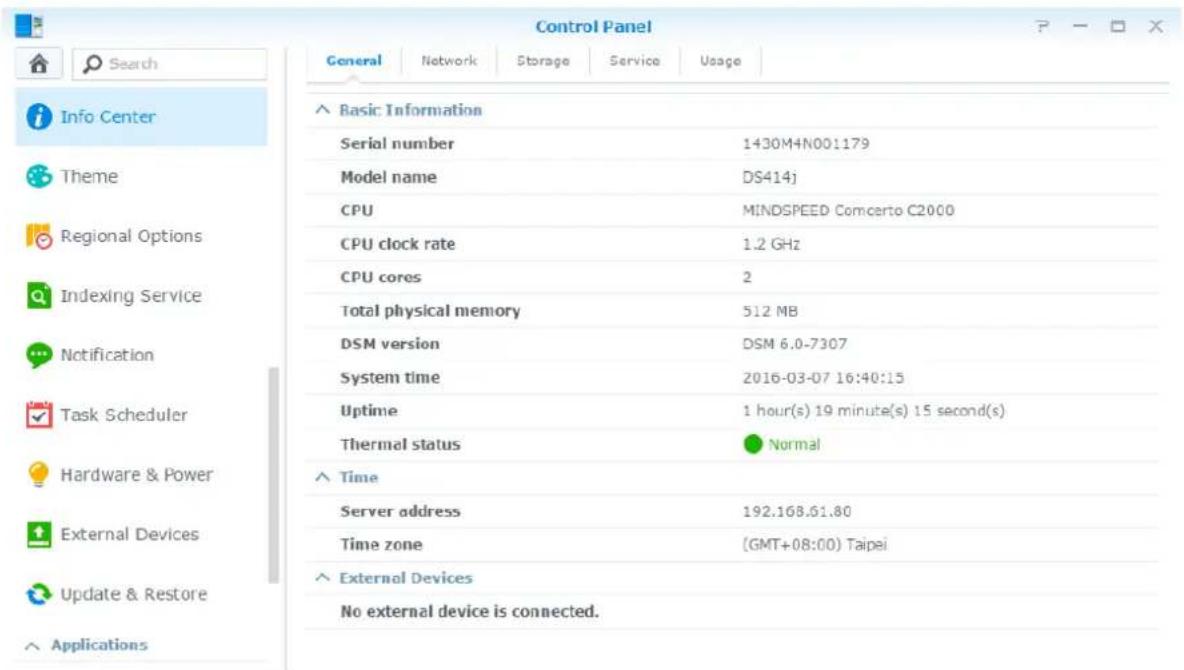 SYNOLOGY RackStation RS815+ - Vérifier les informations système - 1