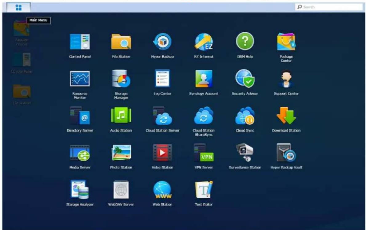 SYNOLOGY RackStation RS815+ - Ouvrir les applications et les paquets avec le menu principal - 1