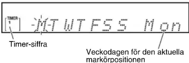 ONKYO CS-265DAB - Tryck på [◀]/[▶] knapparna för att flytta markören till nästa eller föregående dag i veckan, tryck på[▲]/[▼] knapparna för att ställa in den veckodagen till På eller Av, tryck sedan på [ENTER] knappen. - 1