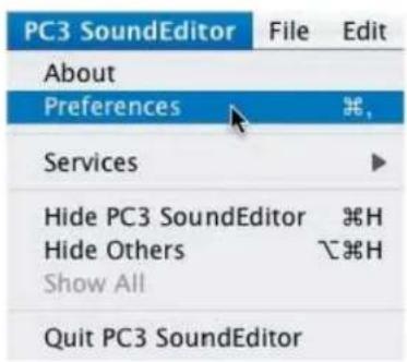 PC3 SoundEditor File Edit About Preferences %, Services ▶ Hide PC3 SoundEditor %H Hide Others ^⌘H Show All Quit PC3 SoundEditor