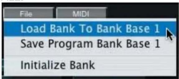 File MIDI Load Bank To Bank Base 1 Save Program Bank Base 1 Initialize Bank