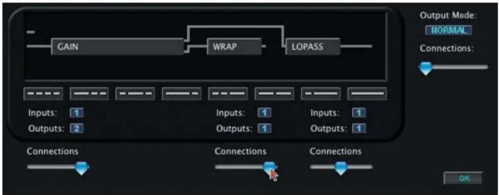 GAIN WRAP LOPASS Output Mode: NORMAL Connections: Inputs: 1 Outputs: 2 Inputs: 1 Outputs: 1 Inputs: 1 Outputs: 1 Connections Connections Connections OK