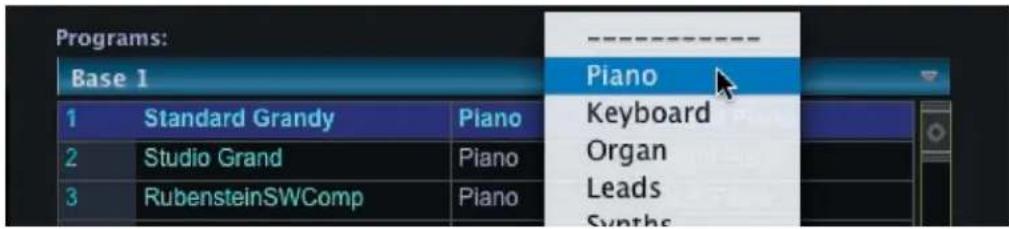 Programs: Base 1 Piano Keyboard Organ Leads Synthe 1 Standard Grandy Piano 2 Studio Grand Piano 3 RubensteinSWComp Piano