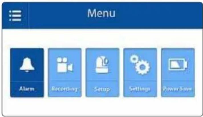 Menu Alarm Recording Setup Settings Power Save