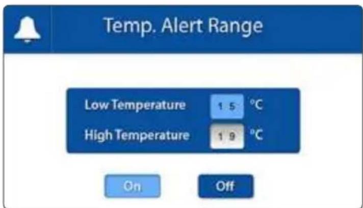 Luvion Supreme Connect - MENU > ALARM > TEMP. ALERT RANGE - 2