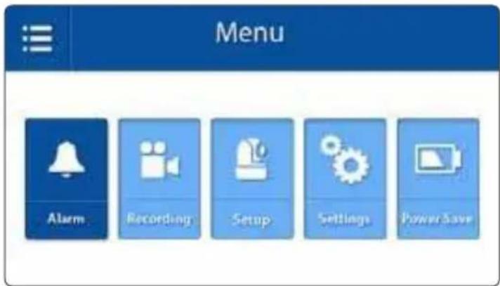 Menu Alarm Recording Setup Settings Power Save