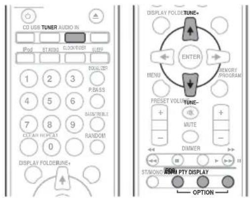 CD USB TUNER AUDIO IN IPod RTAudio CLOCKTIMER SLEEP 1 2 3 4 5 6 7 8 9 0 DISPLAY FOLDERUNE+ DISPLAY FOLDETUNE+ ENTER MENU MEMORY PROGRAM PRESET VOLUME-TUNE- + - MUTE - DIMMER STIMONOR ROM PTY DISPLAY OPTION
