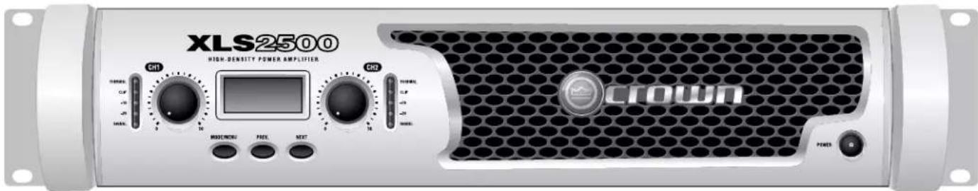 XLS2500 HIGH-DENSITY POWER AMPLIFIER CH1 CH2 POWER OFF +/- -/- SINKL MODE#REF: FREE NEXT CROWN POWER