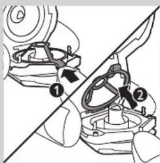 Technical diagram showing mechanical assembly steps with numbered components and directional arrows