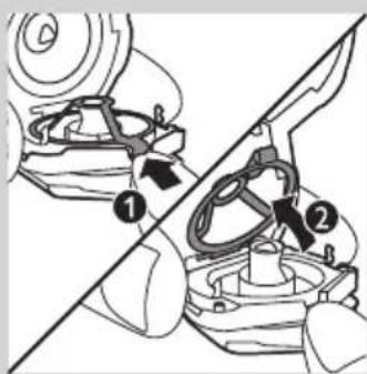Technical diagram showing mechanical assembly steps with numbered components and directional arrows