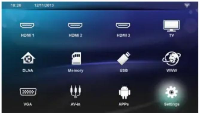 18:20 12/11/2013 HDMI 1 HDMI 2 HDMI 3 TV DLNA Memory USB WWW VGA AV-In APPs Settings
