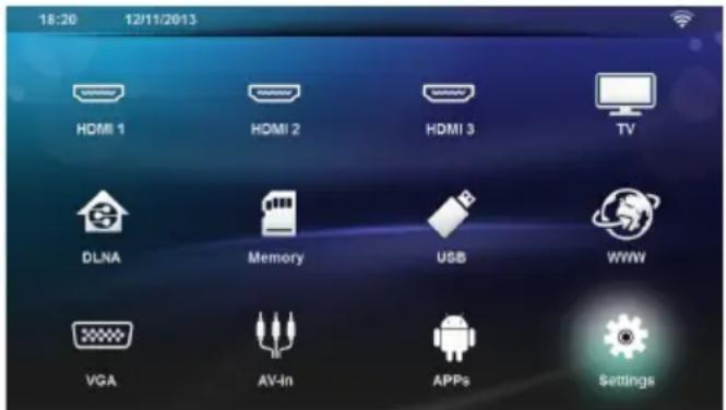 18:20 12/11/2013 HDMI 1 HDMI 2 HDMI 3 TV DLNA Memory USB WWW VGA AV-In APPs Settings