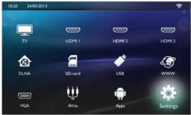 10:20 24/03/2013 TV HDMI 1 HDMI 2 HDMI 3 DLNA SD-card USB WWW VGA AVin Apps Settings