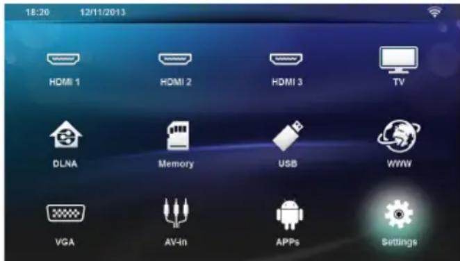 18:20 12/11/2013 HDMI 1 HDMI 2 HDMI 3 TV DLNA Memory USB WWW VGA AV-In APPs Settings