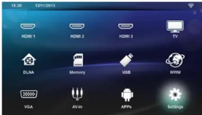 18:20 12/11/2013 HDMI 1 HDMI 2 HDMI 3 TV DLNA Memory USB WWW VGA AV-In APPs Settings