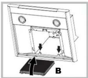 Technical diagram of a mechanical assembly with labeled component B (no text or symbols present)