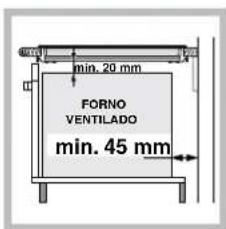 min. 20 mm FORNO VENTILADO min. 45 mm