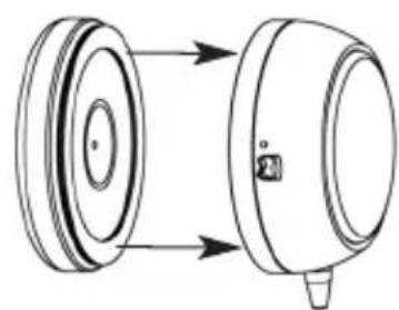 Diagram of a mechanical component with two circular parts and directional arrows indicating flow or movement (no text or symbols)
