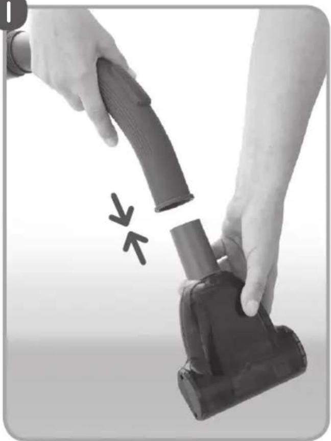 Close-up of hands holding a black rubber hose and a black plastic device, with arrows indicating direction (no text or symbols)