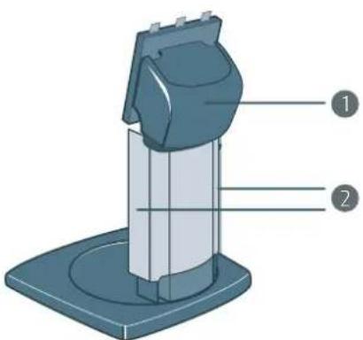Technical diagram of a mechanical device with labeled parts 1 and 2