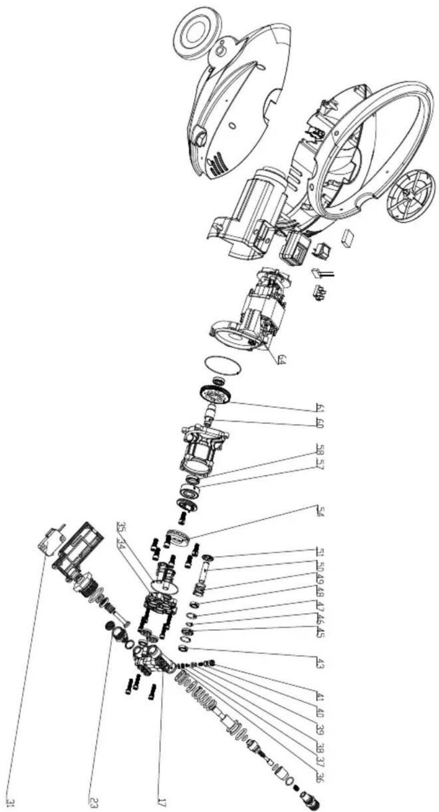 Technical diagram of a mechanical assembly with numbered parts and exploded view, likely for assembly or manufacturing purposes.
