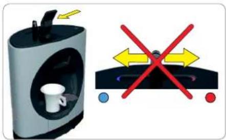 Illustration of a washing machine with a cup and directional arrows indicating airflow or control (no text or symbols)