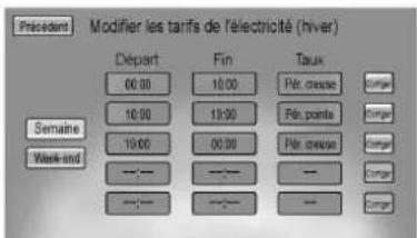 Précedent Modifier les tarifs de l'électricité (h/ver) Départ 60.00 10.00 10.00 10.00 10.00 00.00 -- -- -- Taux Pât creuse Fén, pointe Pât creuse -- -- -- Carge Carge Carge Carge Carge Carge Semaire Week-end