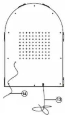 Technical line drawing of a dome-shaped structure with internal grid pattern and labeled components (no text or symbols)