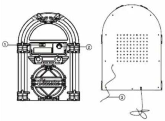 Technical diagram of a mechanical device with labeled components and internal structure, including a top view and side view.
