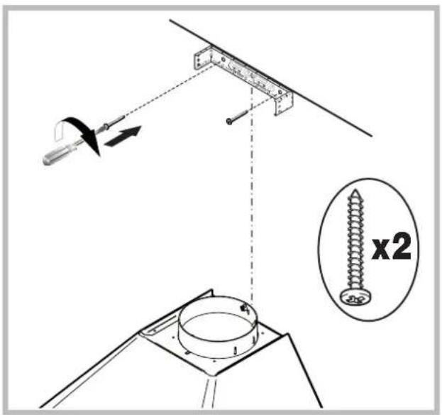 Technical diagram showing a mechanical setup with a screw, a bracket, and a magnified view of a screw labeled 'x2'