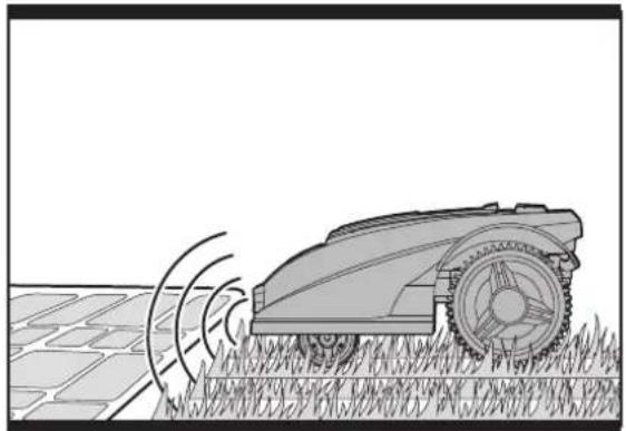 Illustration of a tracked robotic vehicle with signal waves on a grassy field (no text or symbols)