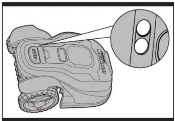 Line drawing of a robotic car with a close-up inset showing the wheel and side brackets (no text or symbols)