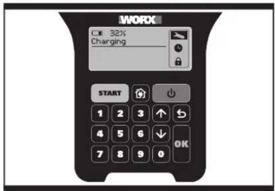 WORX 32% Charging START 1 2 3 ↑ 4 5 6 ↓ 7 8 9 0 OK