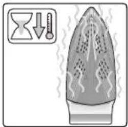 Illustration of a conical object with internal patterns and heat lines, accompanied by a directional arrow and thermometer icon (no text or symbols)